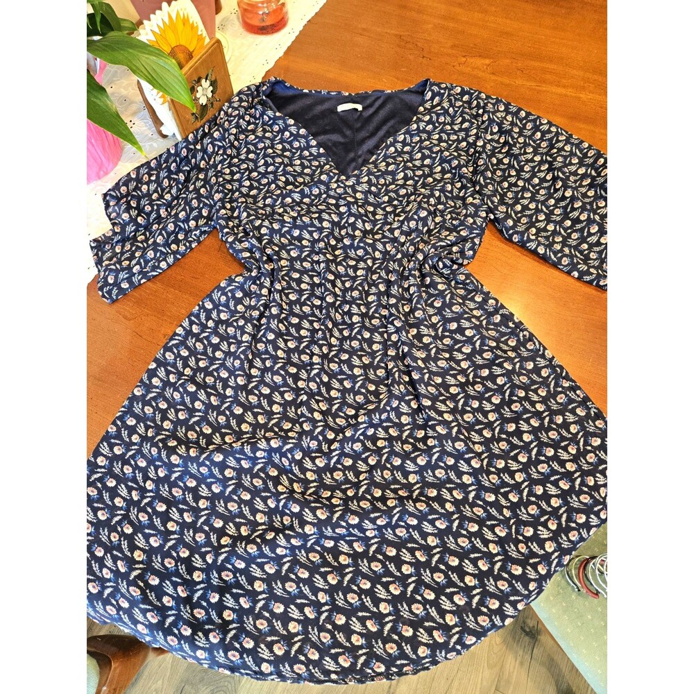 mea/feor Women's Blue Floral V-Neck Wide-Leg Dress Rayon XL